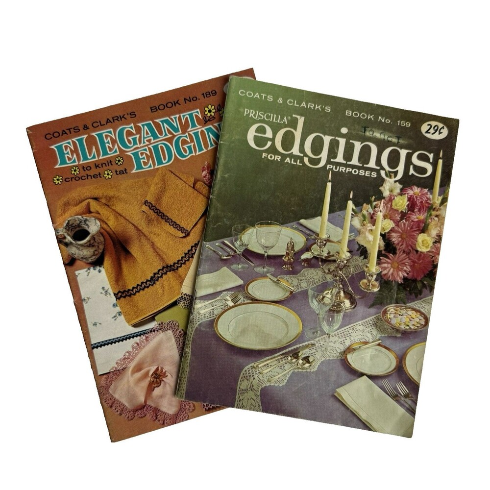 Vtg Set of 2 Coats & Clarks Edging Books Embroidery Knit Crochet Tat 159 & 189